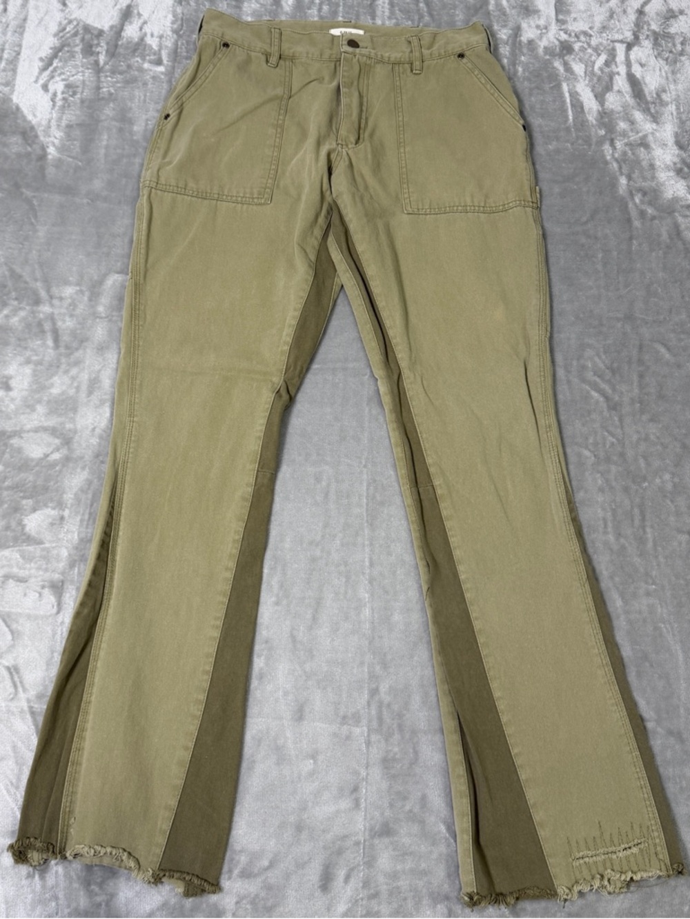 O.Files Flared Work Carpenter Pants Green Khaki Size Medium Designer Cotton